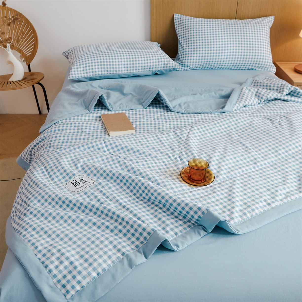 91家纺网 家纺一手货源 找家纺 梵蒂莎 【地板价】2026新品水洗棉新疆棉花夏被无印风夏被格子空调被被子被芯（需要买家秀，加微信） 水兰小格