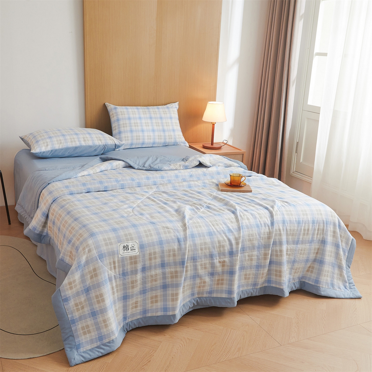 91家纺网 家纺一手货源 找家纺 梵蒂莎 【地板价】2026新品水洗棉新疆棉花夏被无印风夏被格子空调被被子被芯（需要买家秀，加微信） 遇见兰
