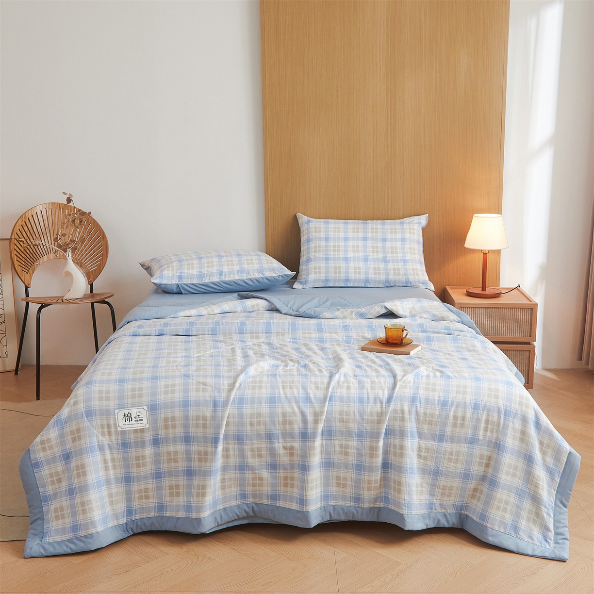 91家纺网 家纺一手货源 找家纺 梵蒂莎 【地板价】2026新品水洗棉新疆棉花夏被无印风夏被格子空调被被子被芯（需要买家秀，加微信） 遇见兰