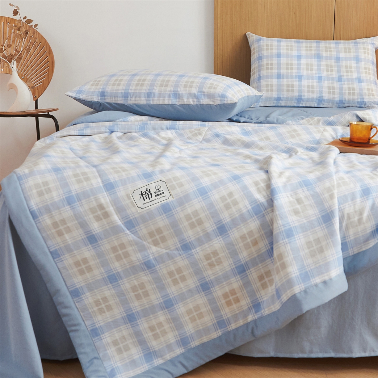 91家纺网 家纺一手货源 找家纺 梵蒂莎 【地板价】2026新品水洗棉新疆棉花夏被无印风夏被格子空调被被子被芯（需要买家秀，加微信） 遇见兰