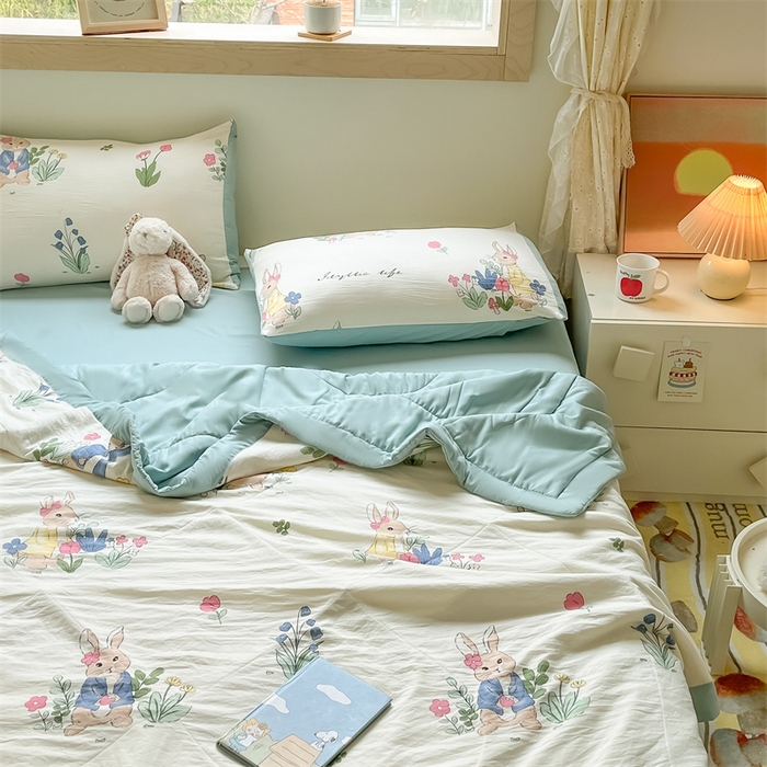 91家纺网 家纺一手货源 找家纺 梵蒂莎 【地板价】2026新品水洗棉新疆棉花夏被印花夏被格子小清新空调被被子被芯（需要买家秀，加微信） 爱丽丝-蓝