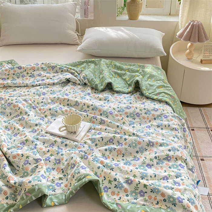 91家纺网 家纺一手货源 找家纺 梵蒂莎 【地板价】2026新品水洗棉新疆棉花夏被印花夏被格子小清新空调被被子被芯（需要买家秀，加微信） 青柠薄荷