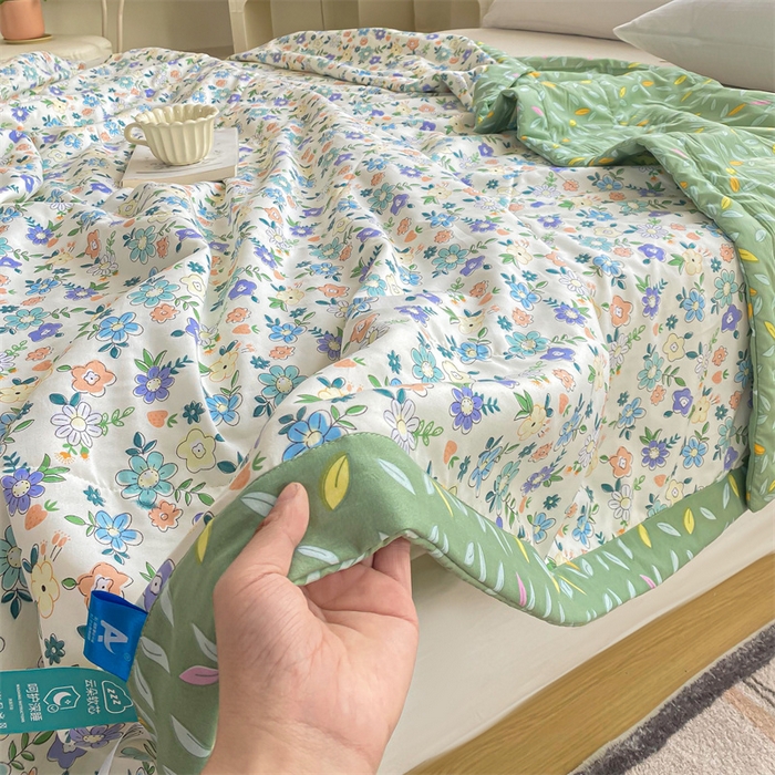 91家纺网 家纺一手货源 找家纺 梵蒂莎 【地板价】2026新品水洗棉新疆棉花夏被印花夏被格子小清新空调被被子被芯（需要买家秀，加微信） 青柠薄荷