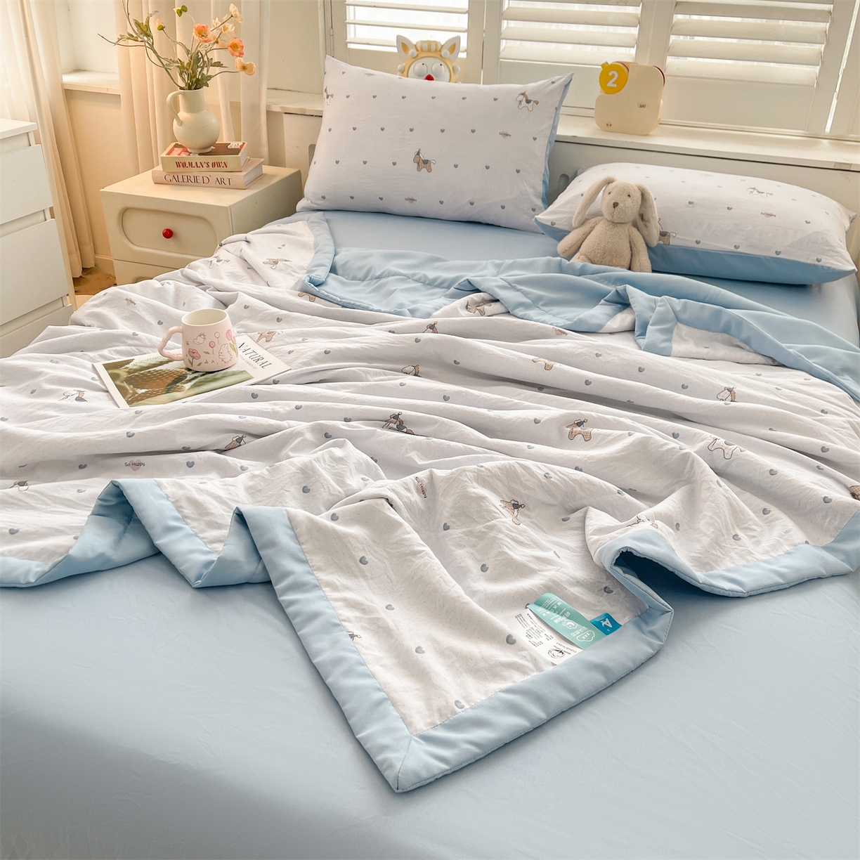 91家纺网 家纺一手货源 找家纺 梵蒂莎 【地板价】2026新品水洗棉新疆棉花夏被印花夏被格子小清新空调被被子被芯（需要买家秀，加微信） 爱心木马