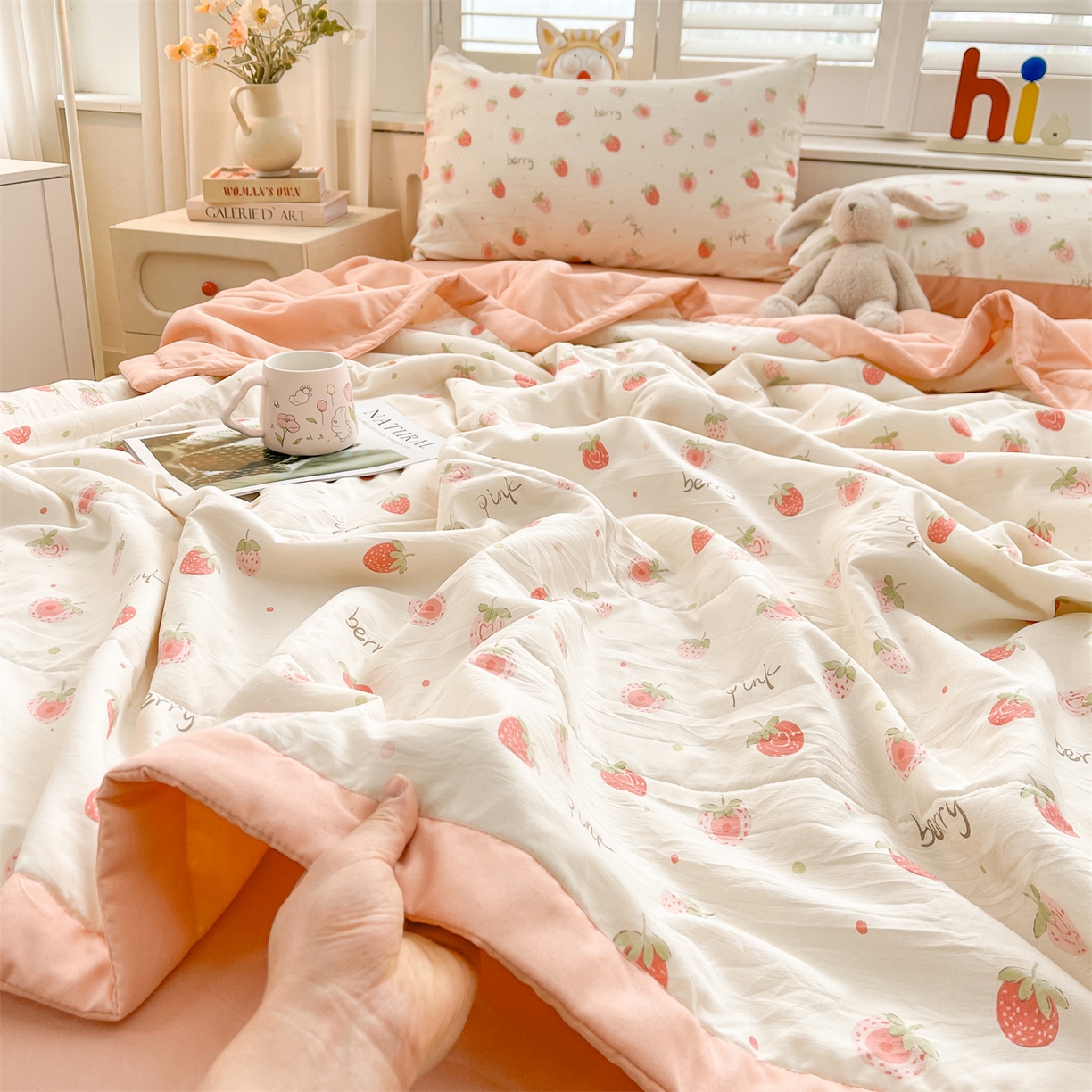 91家纺网 家纺一手货源 找家纺 梵蒂莎 【地板价】2026新品水洗棉新疆棉花夏被印花夏被格子小清新空调被被子被芯（需要买家秀，加微信） 草莓冰