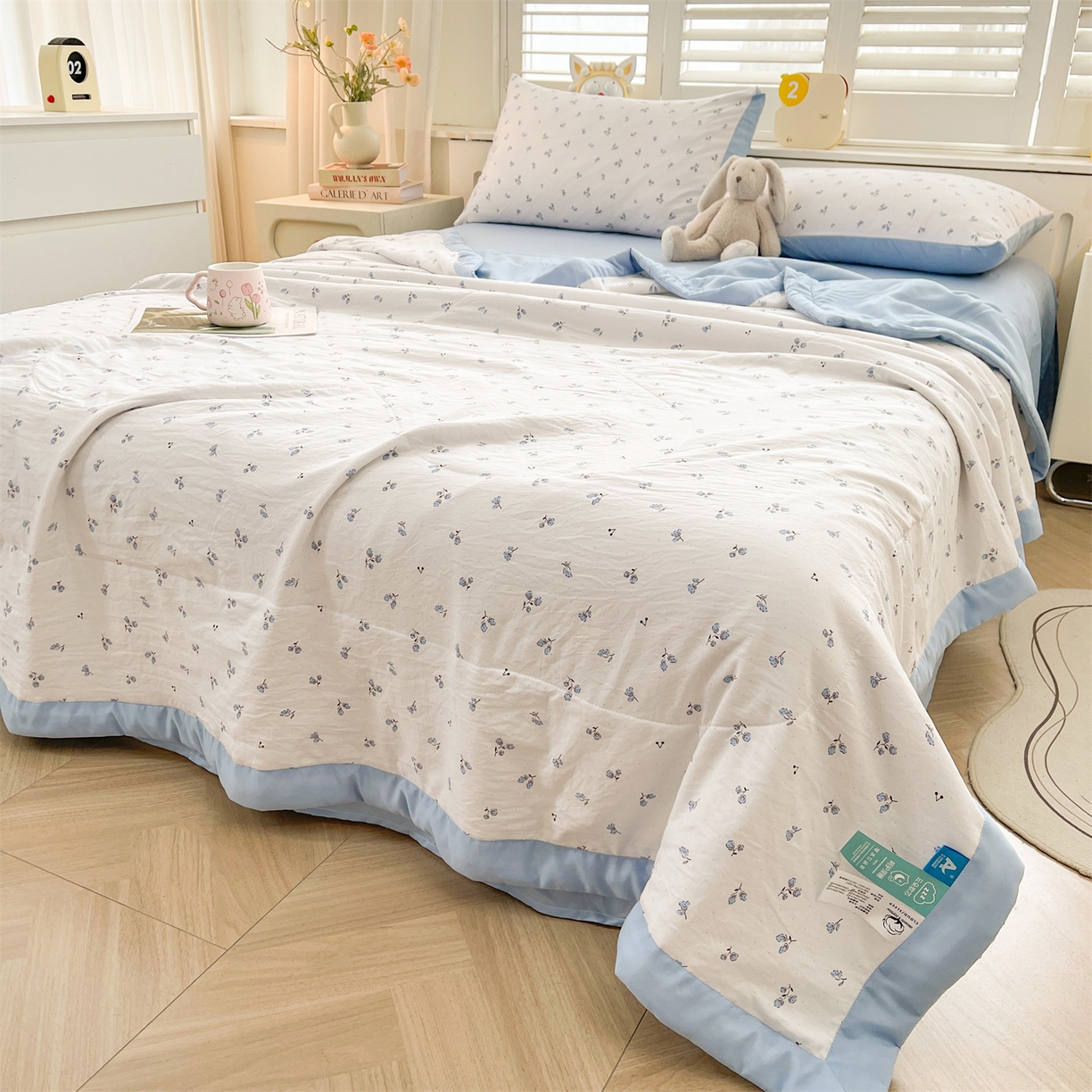 91家纺网 家纺一手货源 找家纺 梵蒂莎 【地板价】2026新品水洗棉新疆棉花夏被印花夏被格子小清新空调被被子被芯（需要买家秀，加微信） 花菲