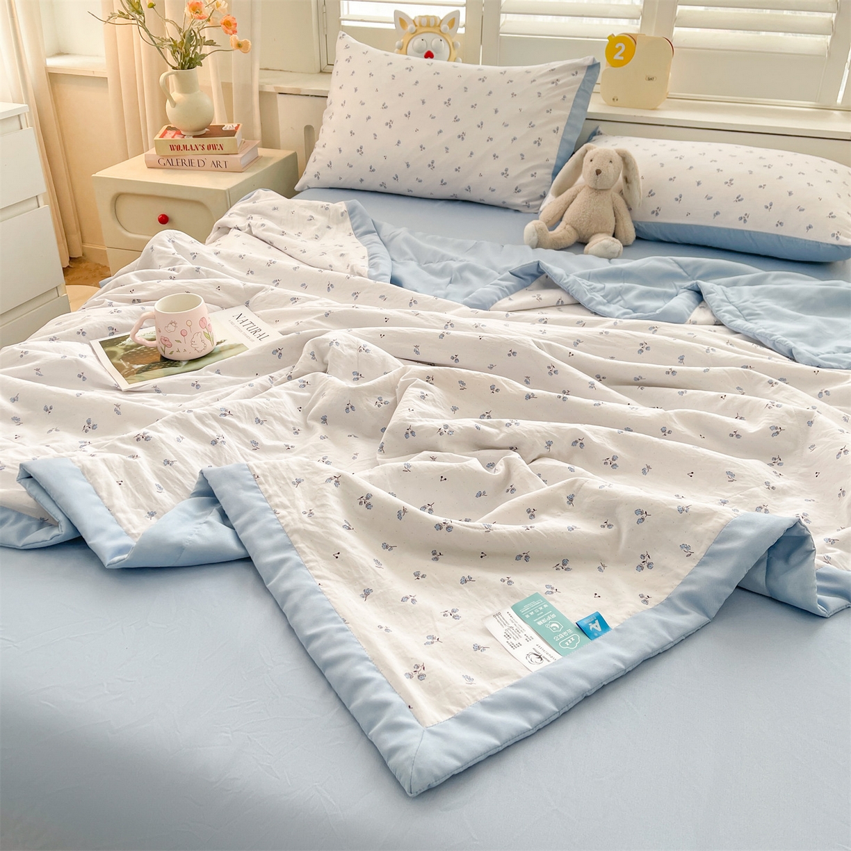 91家纺网 家纺一手货源 找家纺 梵蒂莎 【地板价】2026新品水洗棉新疆棉花夏被印花夏被格子小清新空调被被子被芯（需要买家秀，加微信） 花菲