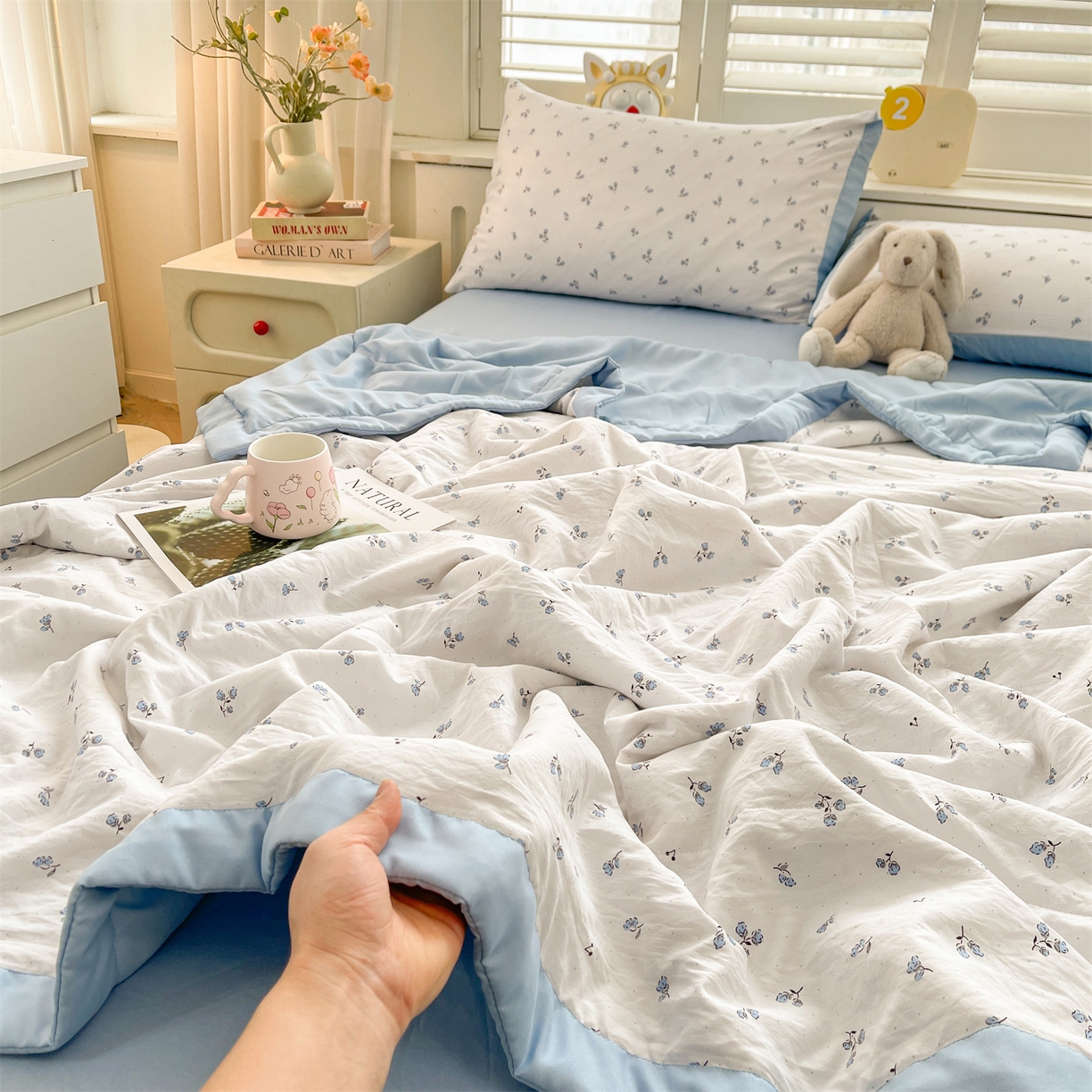 91家纺网 家纺一手货源 找家纺 梵蒂莎 【地板价】2026新品水洗棉新疆棉花夏被印花夏被格子小清新空调被被子被芯（需要买家秀，加微信） 花菲