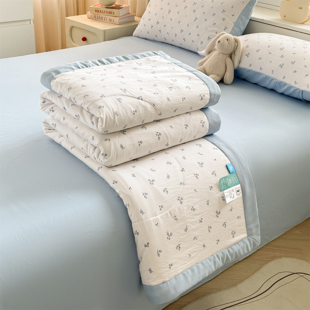 91家纺网 家纺一手货源 找家纺 梵蒂莎 【地板价】2026新品水洗棉新疆棉花夏被印花夏被格子小清新空调被被子被芯（需要买家秀，加微信） 花菲