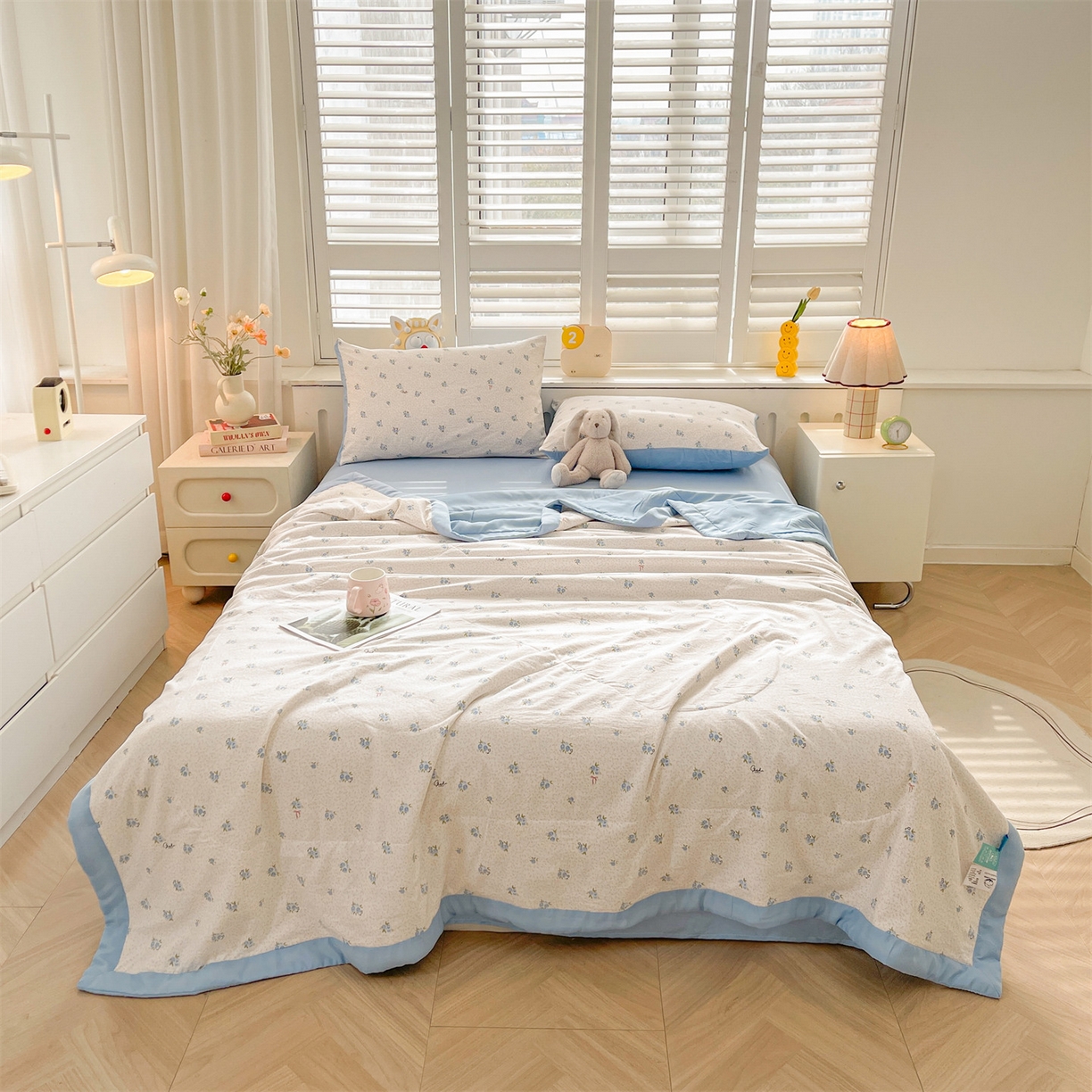 91家纺网 家纺一手货源 找家纺 梵蒂莎 【地板价】2026新品水洗棉新疆棉花夏被印花夏被格子小清新空调被被子被芯（需要买家秀，加微信） 兰花结