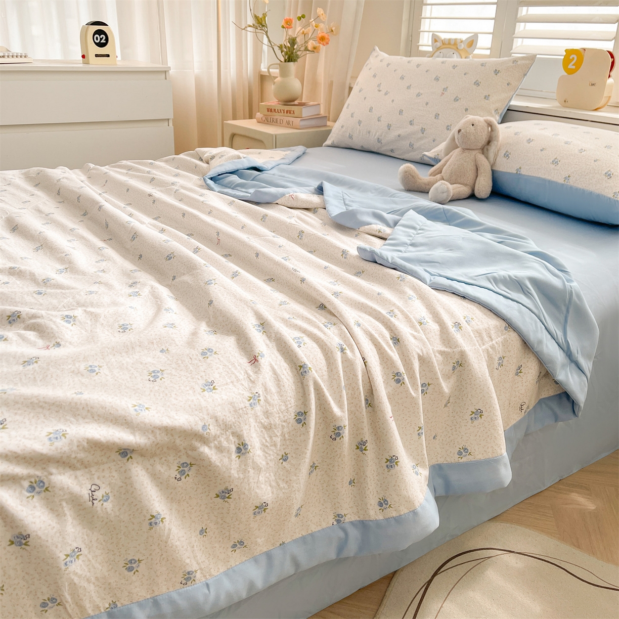 91家纺网 家纺一手货源 找家纺 梵蒂莎 【地板价】2026新品水洗棉新疆棉花夏被印花夏被格子小清新空调被被子被芯（需要买家秀，加微信） 兰花结