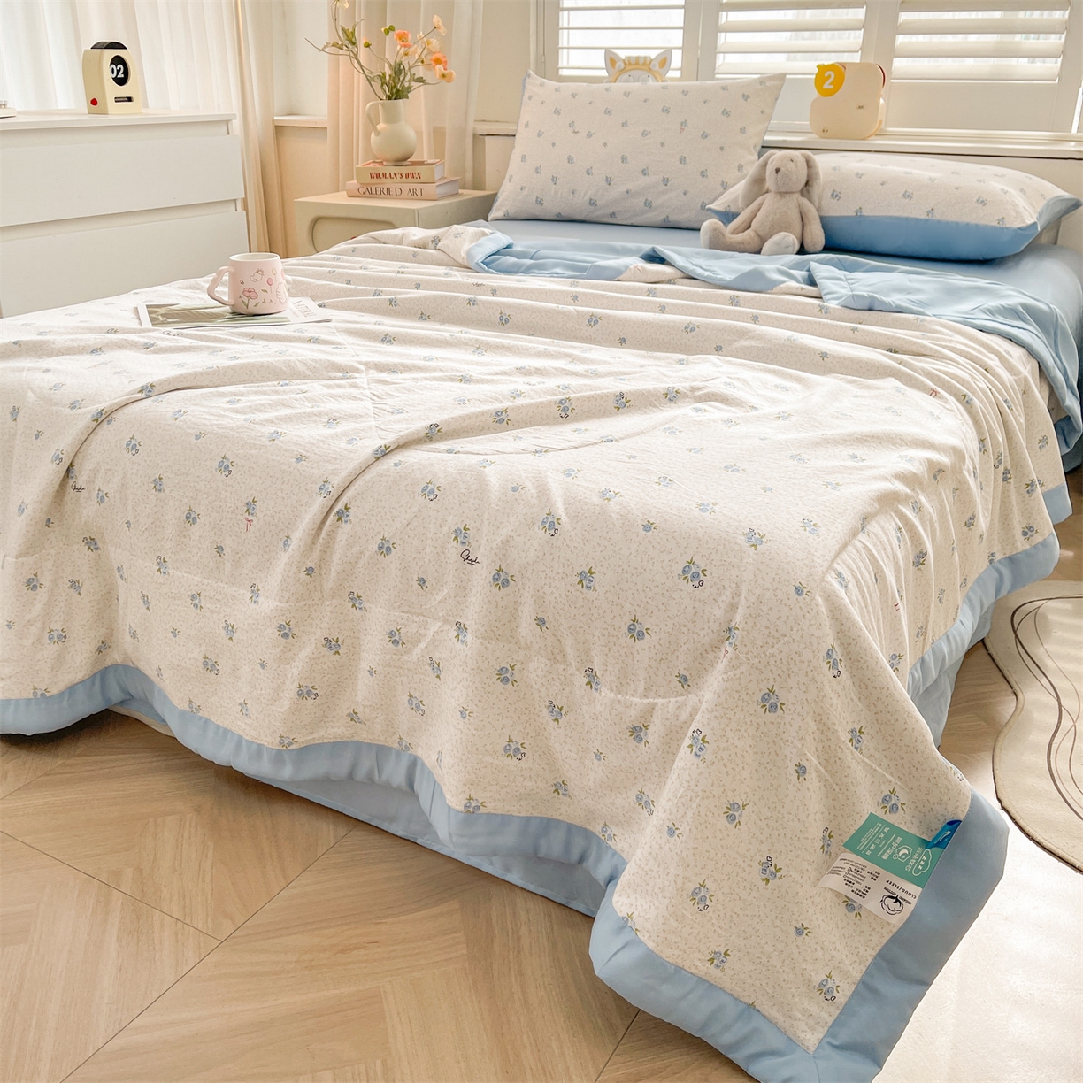 91家纺网 家纺一手货源 找家纺 梵蒂莎 【地板价】2026新品水洗棉新疆棉花夏被印花夏被格子小清新空调被被子被芯（需要买家秀，加微信） 兰花结