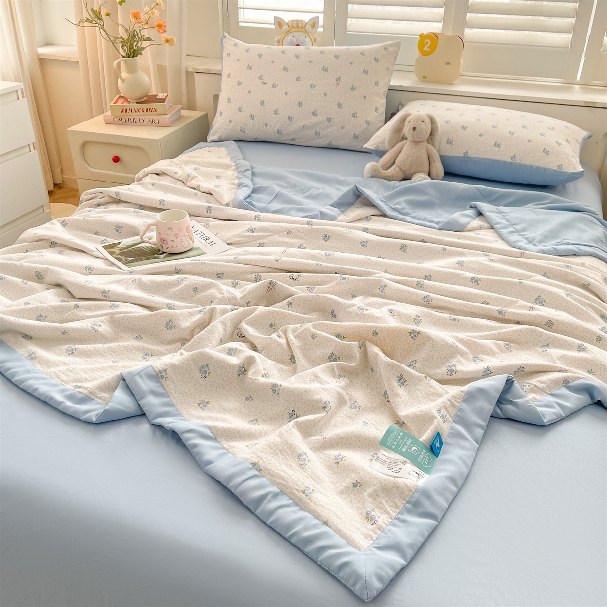 91家纺网 家纺一手货源 找家纺 梵蒂莎 【地板价】2026新品水洗棉新疆棉花夏被印花夏被格子小清新空调被被子被芯（需要买家秀，加微信） 兰花结