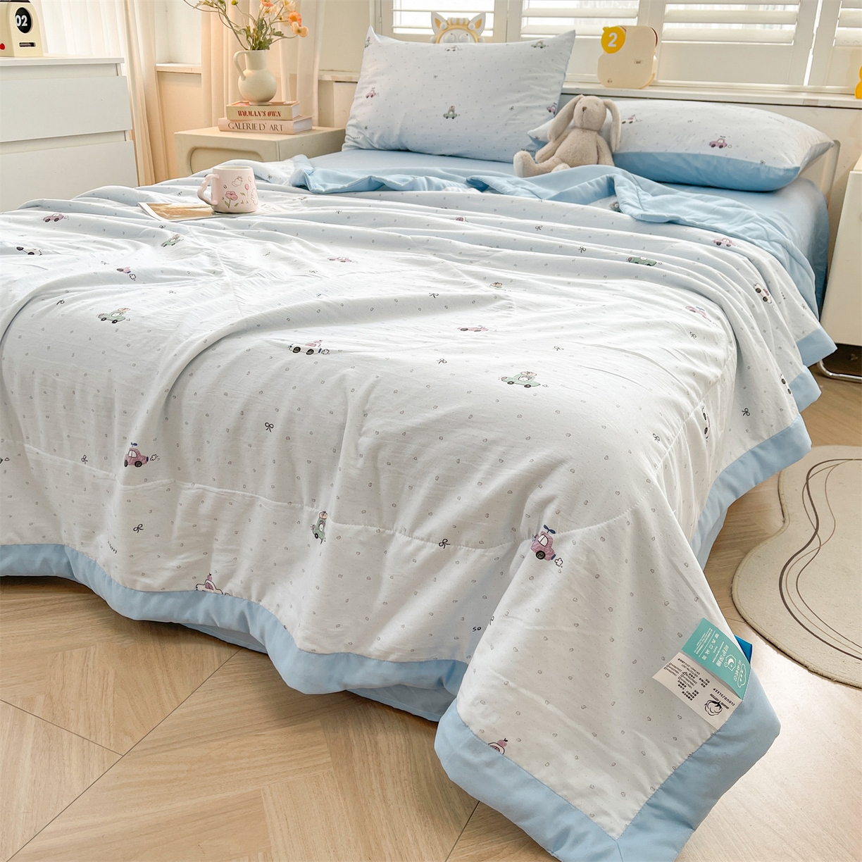 91家纺网 家纺一手货源 找家纺 梵蒂莎 【地板价】2026新品水洗棉新疆棉花夏被印花夏被格子小清新空调被被子被芯（需要买家秀，加微信） 旅途汽车