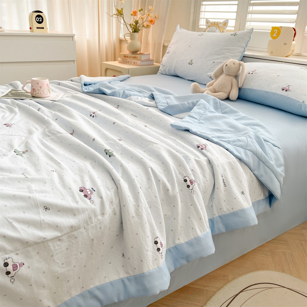 91家纺网 家纺一手货源 找家纺 梵蒂莎 【地板价】2026新品水洗棉新疆棉花夏被印花夏被格子小清新空调被被子被芯（需要买家秀，加微信） 旅途汽车