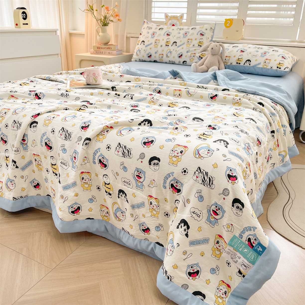 91家纺网 家纺一手货源 找家纺 梵蒂莎 【地板价】2026新品水洗棉新疆棉花夏被印花夏被格子小清新空调被被子被芯（需要买家秀，加微信） 萌萌小叮当