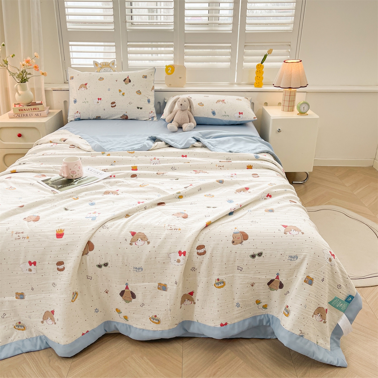 91家纺网 家纺一手货源 找家纺 梵蒂莎 【地板价】2026新品水洗棉新疆棉花夏被印花夏被格子小清新空调被被子被芯（需要买家秀，加微信） 萌趣小狗