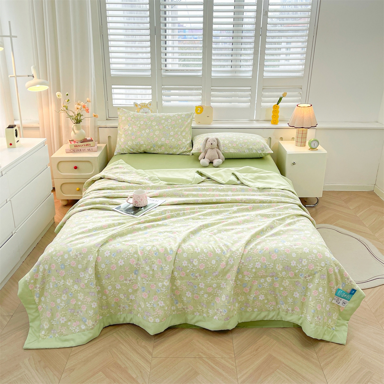 91家纺网 家纺一手货源 找家纺 梵蒂莎 【地板价】2026新品水洗棉新疆棉花夏被印花夏被格子小清新空调被被子被芯（需要买家秀，加微信） 木槿花