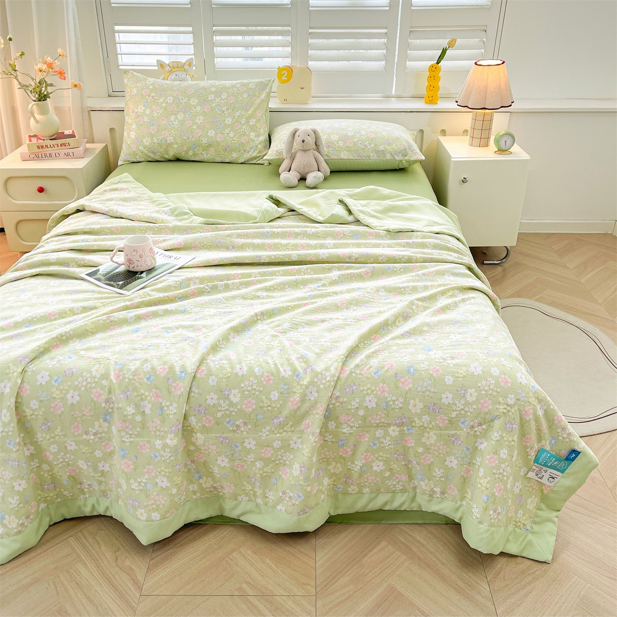 91家纺网 家纺一手货源 找家纺 梵蒂莎 【地板价】2026新品水洗棉新疆棉花夏被印花夏被格子小清新空调被被子被芯（需要买家秀，加微信） 木槿花