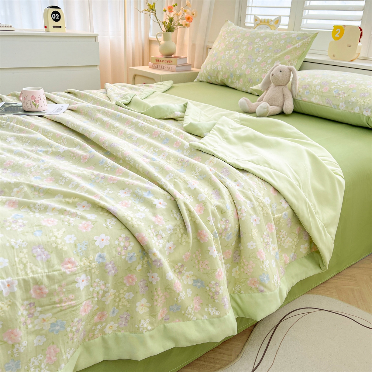 91家纺网 家纺一手货源 找家纺 梵蒂莎 【地板价】2026新品水洗棉新疆棉花夏被印花夏被格子小清新空调被被子被芯（需要买家秀，加微信） 木槿花