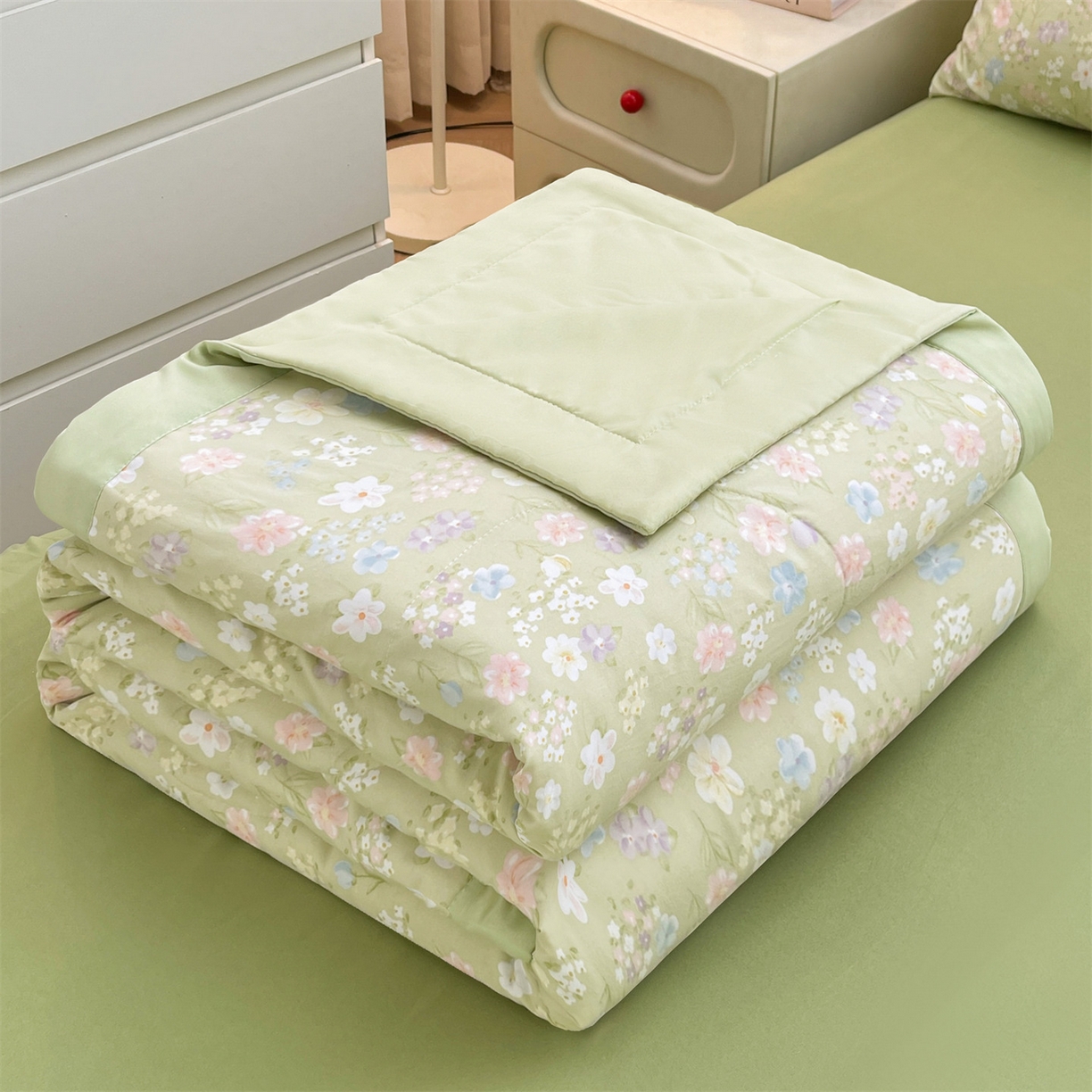 91家纺网 家纺一手货源 找家纺 梵蒂莎 【地板价】2026新品水洗棉新疆棉花夏被印花夏被格子小清新空调被被子被芯（需要买家秀，加微信） 木槿花