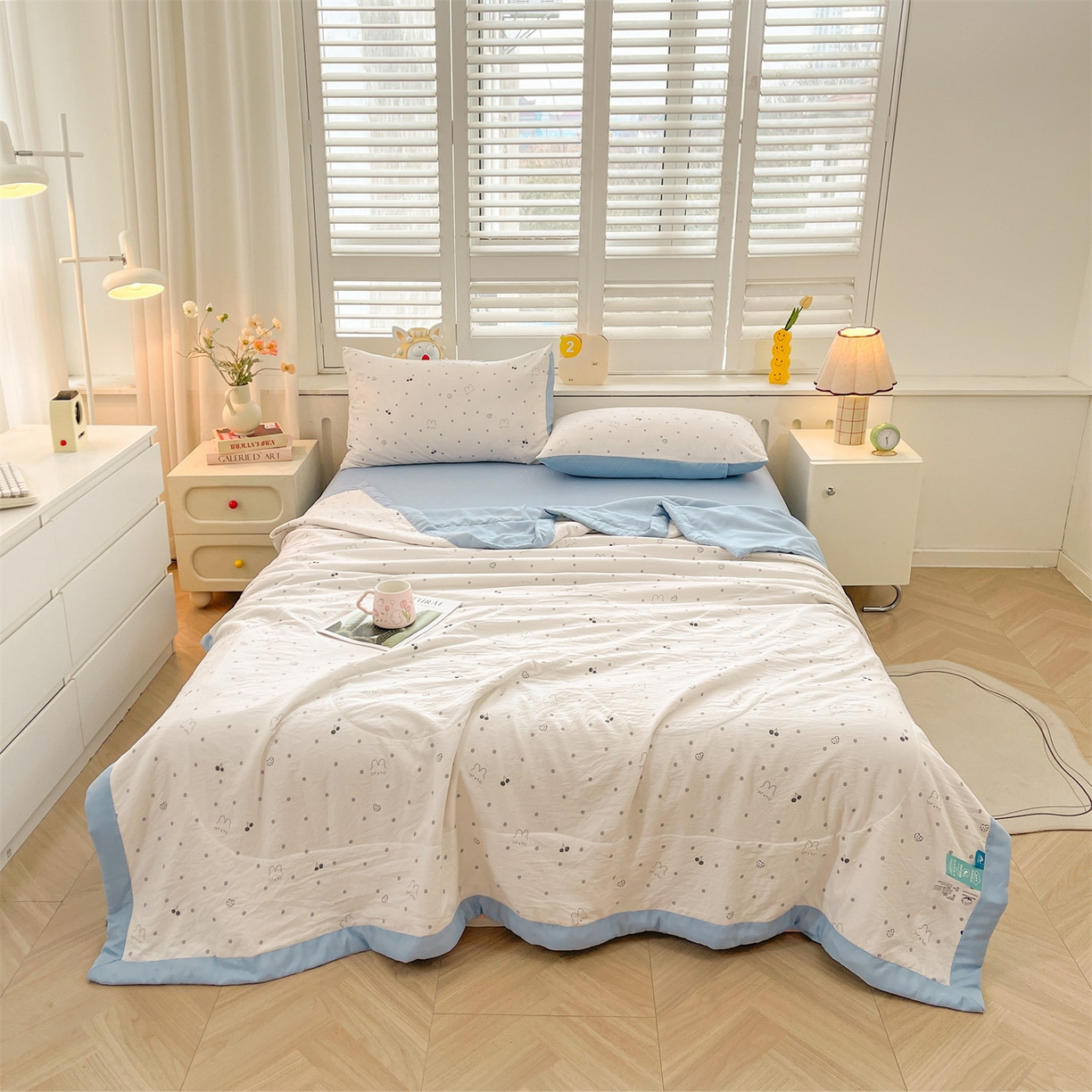 91家纺网 家纺一手货源 找家纺 梵蒂莎 【地板价】2026新品水洗棉新疆棉花夏被印花夏被格子小清新空调被被子被芯（需要买家秀，加微信） 舒芙蕾猫咪