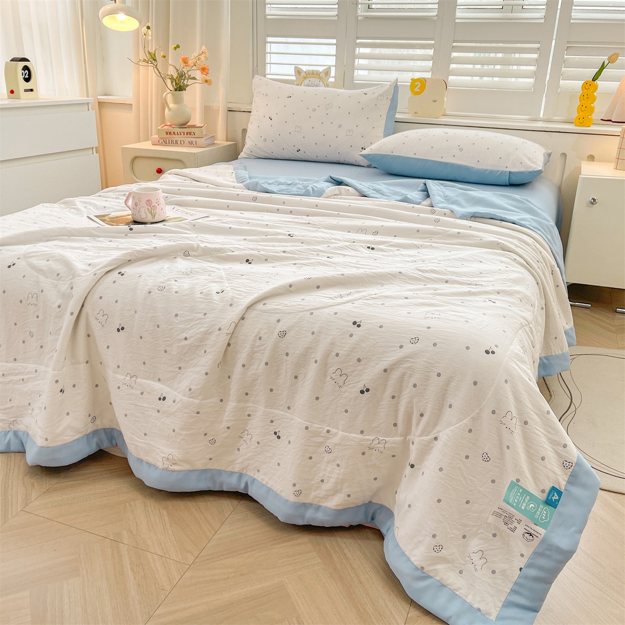 91家纺网 家纺一手货源 找家纺 梵蒂莎 【地板价】2026新品水洗棉新疆棉花夏被印花夏被格子小清新空调被被子被芯（需要买家秀，加微信） 舒芙蕾猫咪