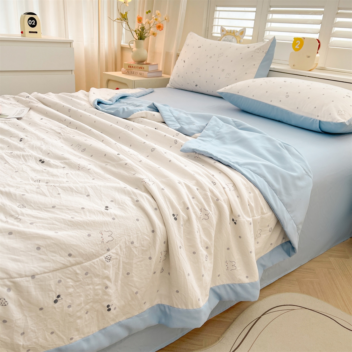 91家纺网 家纺一手货源 找家纺 梵蒂莎 【地板价】2026新品水洗棉新疆棉花夏被印花夏被格子小清新空调被被子被芯（需要买家秀，加微信） 舒芙蕾猫咪