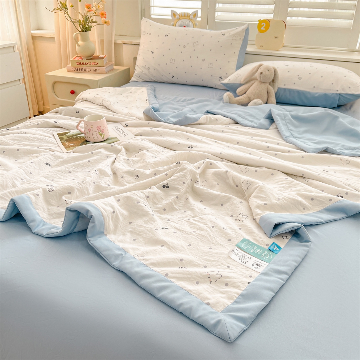 91家纺网 家纺一手货源 找家纺 梵蒂莎 【地板价】2026新品水洗棉新疆棉花夏被印花夏被格子小清新空调被被子被芯（需要买家秀，加微信） 舒芙蕾猫咪