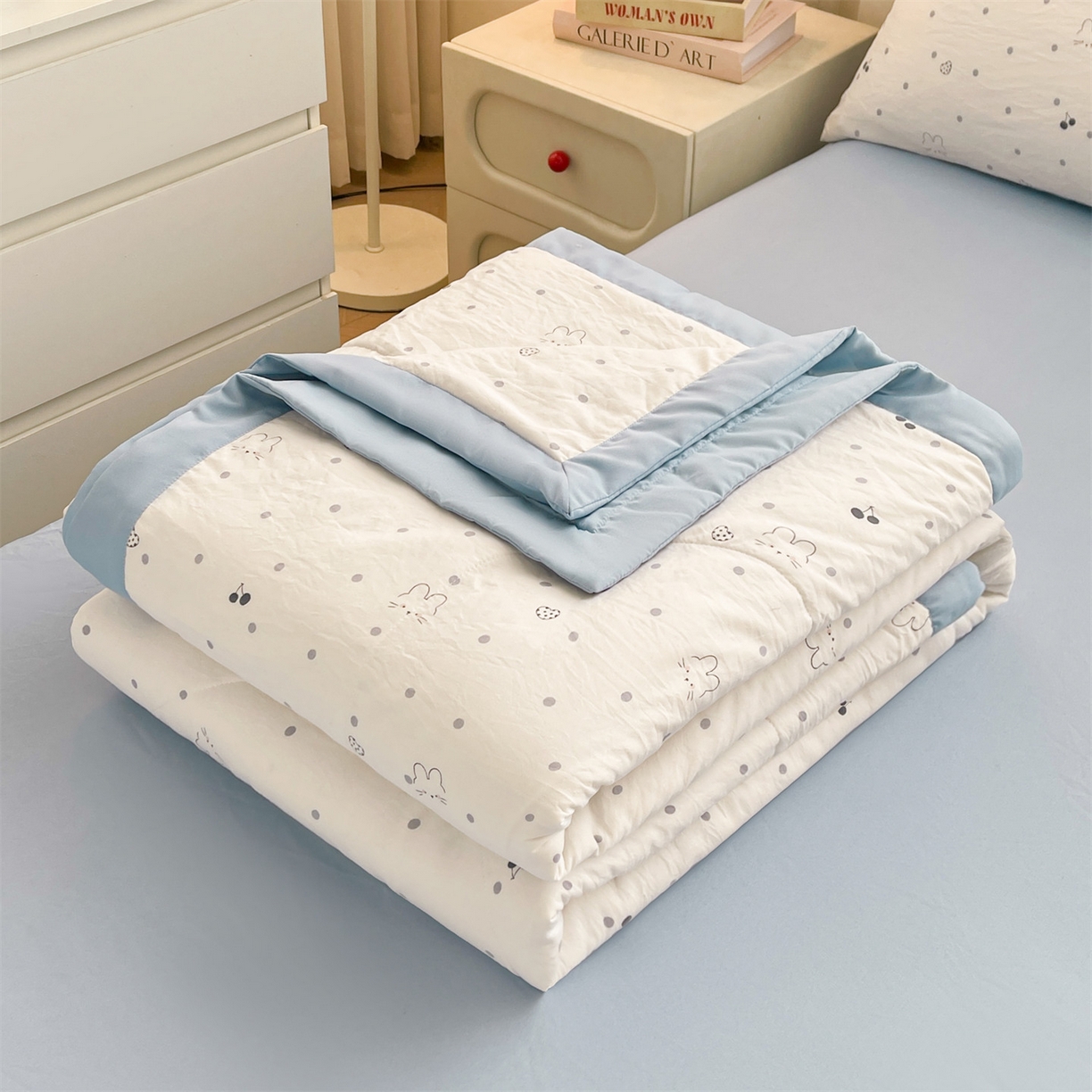 91家纺网 家纺一手货源 找家纺 梵蒂莎 【地板价】2026新品水洗棉新疆棉花夏被印花夏被格子小清新空调被被子被芯（需要买家秀，加微信） 舒芙蕾猫咪