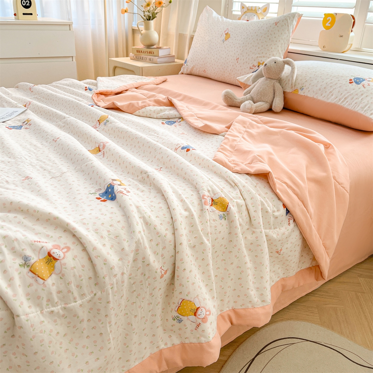 91家纺网 家纺一手货源 找家纺 梵蒂莎 【地板价】2026新品水洗棉新疆棉花夏被印花夏被格子小清新空调被被子被芯（需要买家秀，加微信） 甜心派派女孩