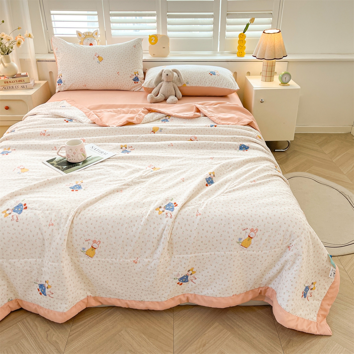 91家纺网 家纺一手货源 找家纺 梵蒂莎 【地板价】2026新品水洗棉新疆棉花夏被印花夏被格子小清新空调被被子被芯（需要买家秀，加微信） 甜心派派女孩