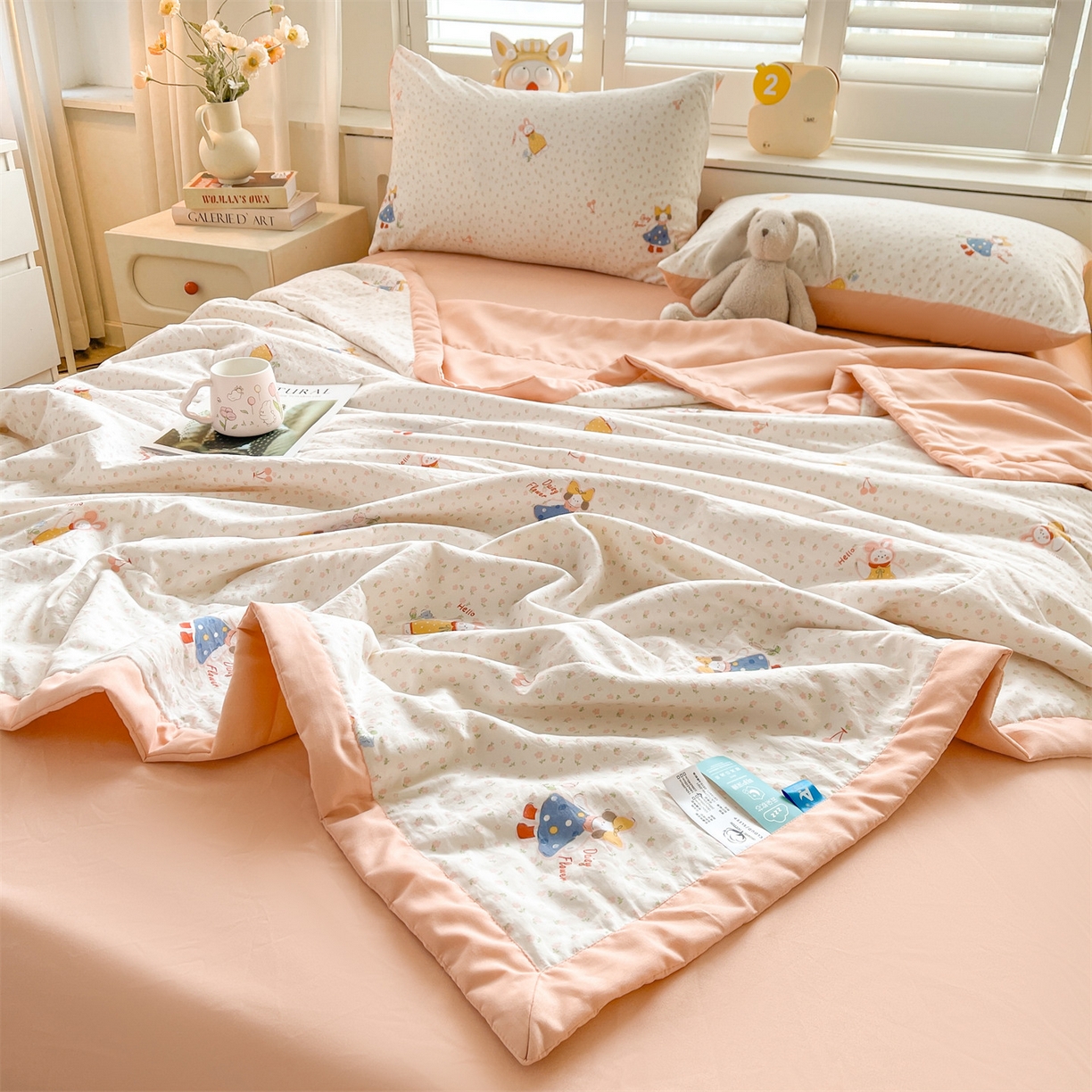 91家纺网 家纺一手货源 找家纺 梵蒂莎 【地板价】2026新品水洗棉新疆棉花夏被印花夏被格子小清新空调被被子被芯（需要买家秀，加微信） 甜心派派女孩