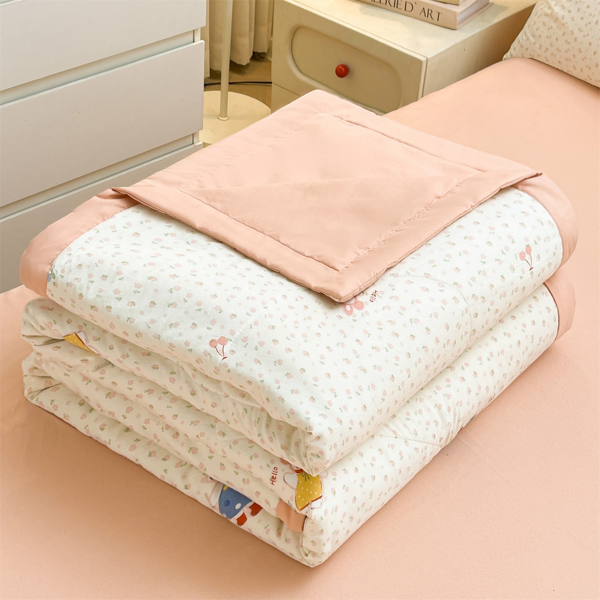 91家纺网 家纺一手货源 找家纺 梵蒂莎 【地板价】2026新品水洗棉新疆棉花夏被印花夏被格子小清新空调被被子被芯（需要买家秀，加微信） 甜心派派女孩