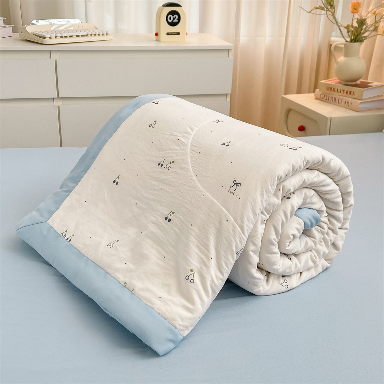 91家纺网 家纺一手货源 找家纺 梵蒂莎 【地板价】2026新品水洗棉新疆棉花夏被印花夏被格子小清新空调被被子被芯（需要买家秀，加微信） 小情调樱桃