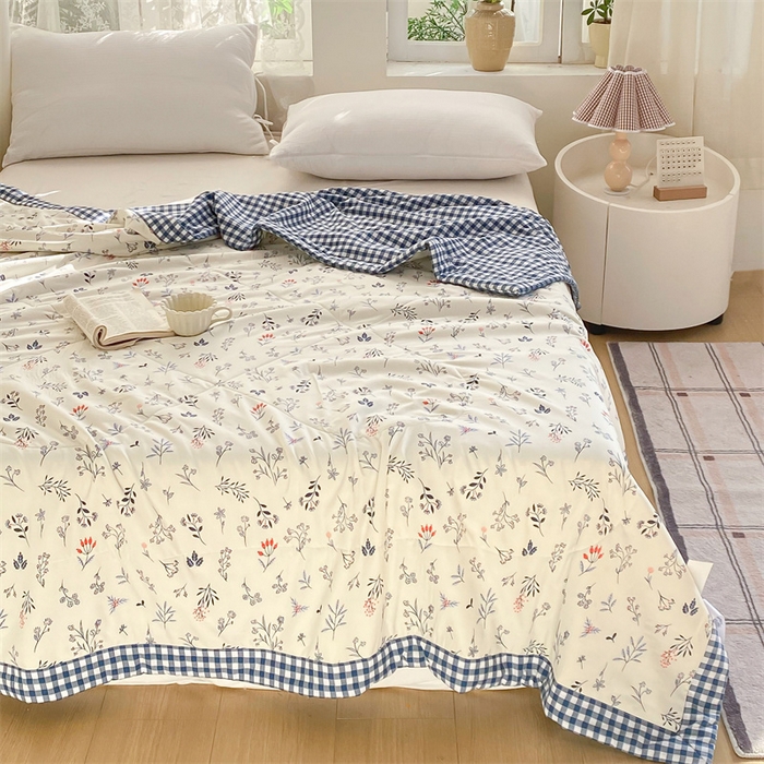 91家纺网 家纺一手货源 找家纺 梵蒂莎 【地板价】2026新品水洗棉新疆棉花夏被印花夏被格子小清新空调被被子被芯（需要买家秀，加微信） 摇曳星光