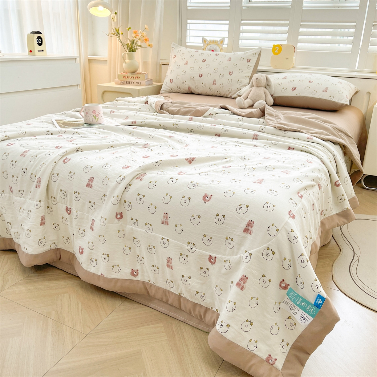 91家纺网 家纺一手货源 找家纺 梵蒂莎 【地板价】2026新品水洗棉新疆棉花夏被印花夏被格子小清新空调被被子被芯（需要买家秀，加微信） 元气小熊