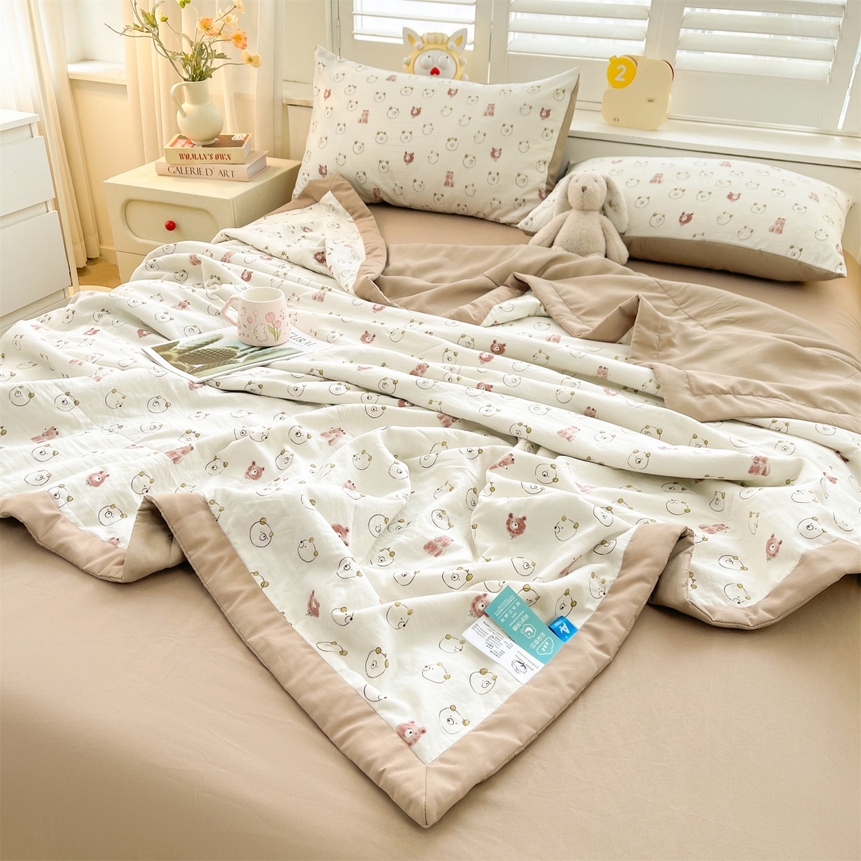 91家纺网 家纺一手货源 找家纺 梵蒂莎 【地板价】2026新品水洗棉新疆棉花夏被印花夏被格子小清新空调被被子被芯（需要买家秀，加微信） 元气小熊