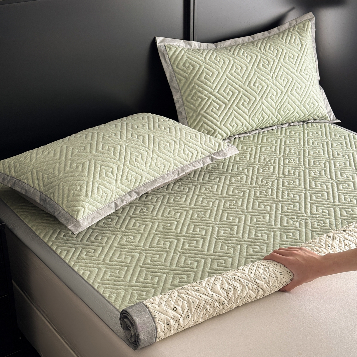 91家纺网 家纺一手货源 找家纺 慕尚家纺 2026新款百百棉全棉纯棉床席老粗布凉席席子 简希 绿