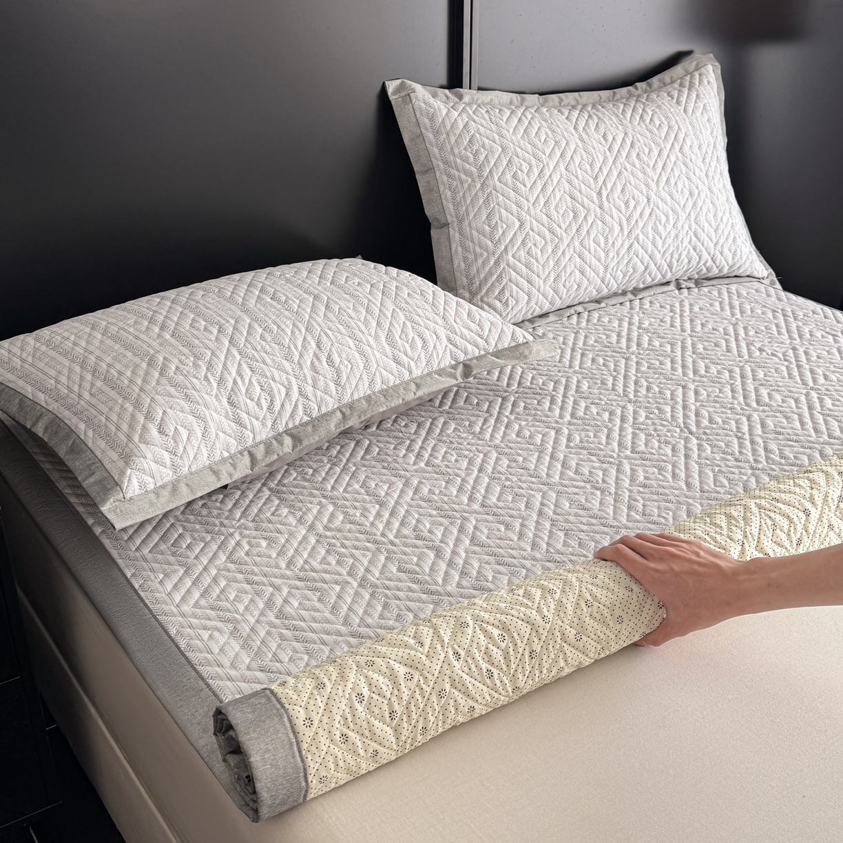 91家纺网 家纺一手货源 找家纺 慕尚家纺 2026新款百百棉全棉纯棉床席老粗布凉席席子 简希 米灰