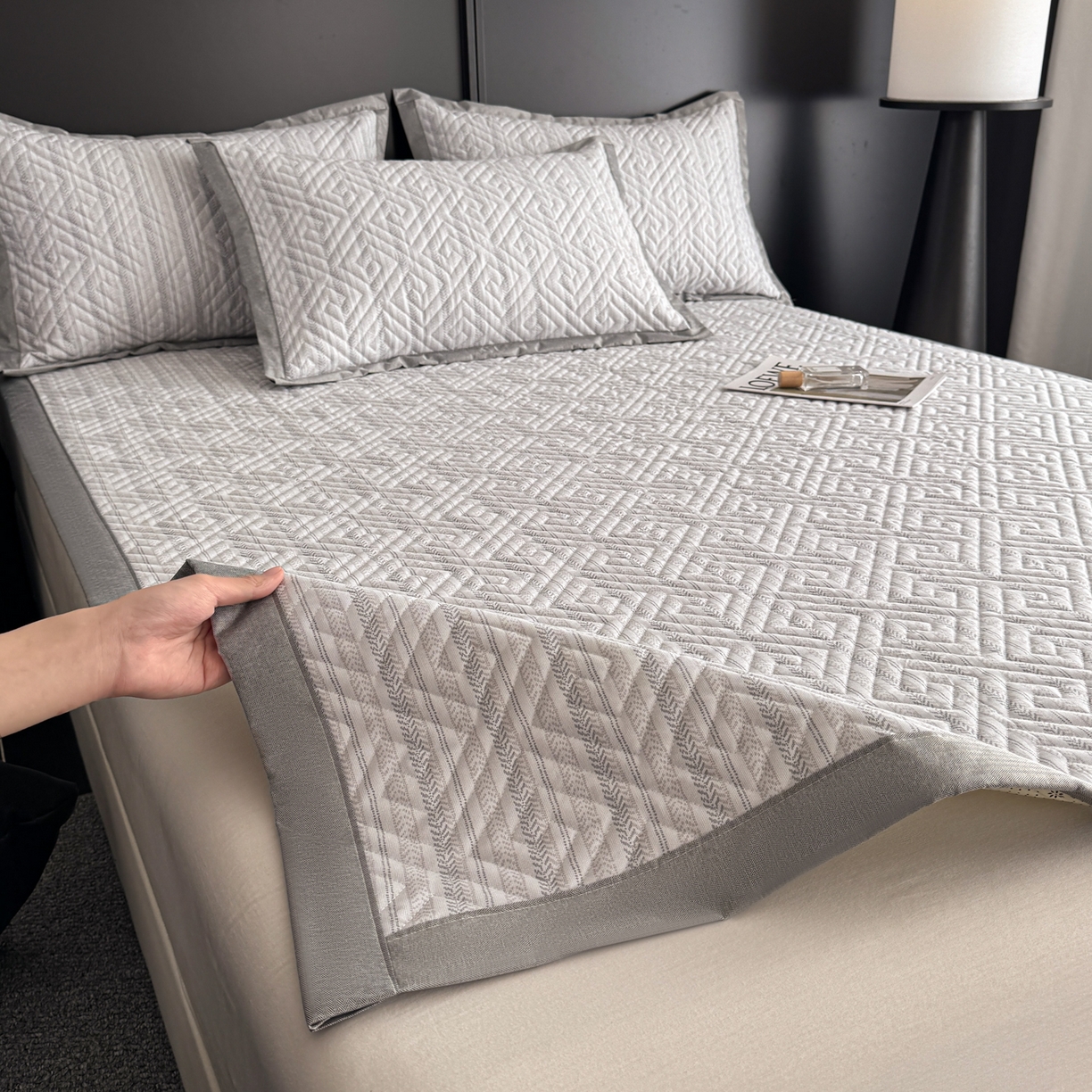 91家纺网 家纺一手货源 找家纺 慕尚家纺 2026新款百百棉全棉纯棉床席老粗布凉席席子 简希 米灰