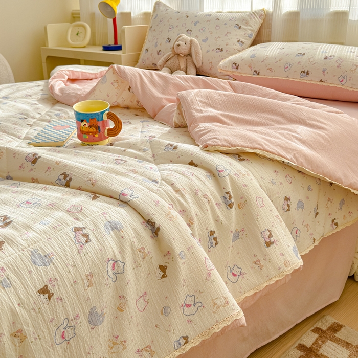 91家纺网 家纺一手货源 找家纺 （总）几禾 2026新款云感双层纱抗菌花边夏被-晴风系列