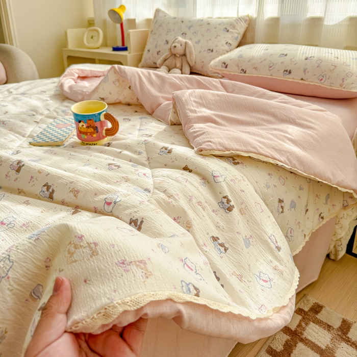 91家纺网 家纺一手货源 找家纺 （总）几禾 2026新款云感双层纱抗菌花边夏被-晴风系列