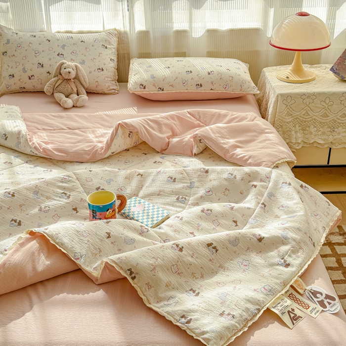 91家纺网 家纺一手货源 找家纺 （总）几禾 2026新款云感双层纱抗菌花边夏被-晴风系列