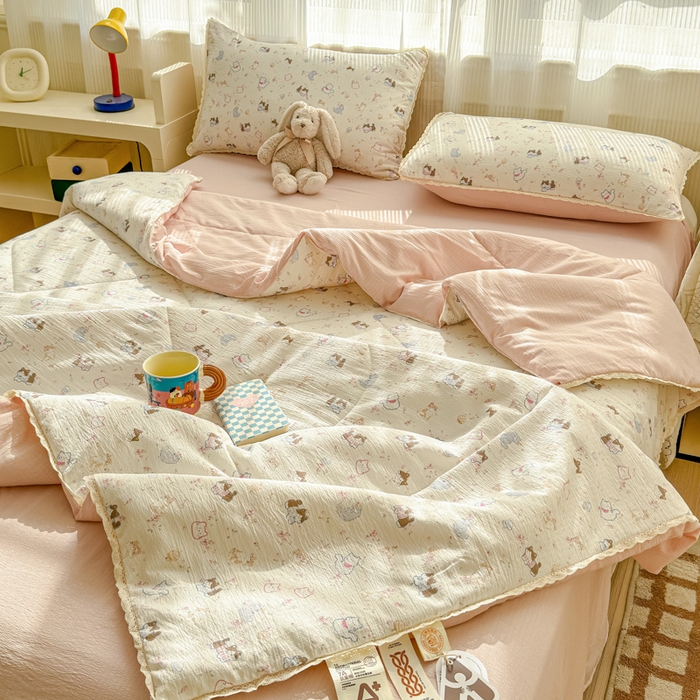 91家纺网 家纺一手货源 找家纺 （总）几禾 2026新款云感双层纱抗菌花边夏被-晴风系列