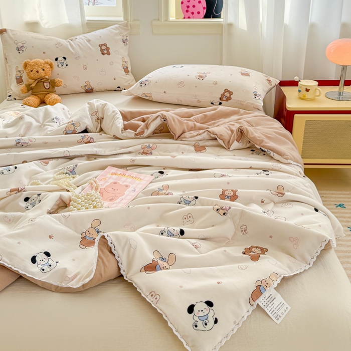 91家纺网 家纺一手货源 找家纺 慕尚家纺 2026新款水洗棉可爱小清新夏被空调被夏凉被 吖咪兔