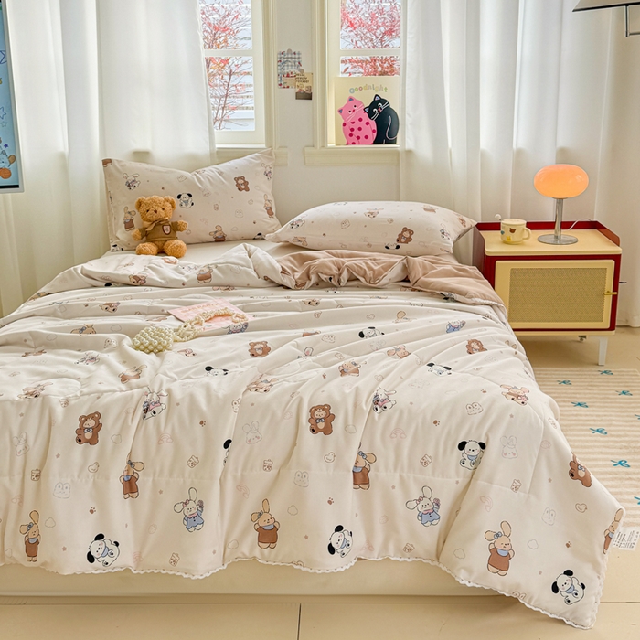 91家纺网 家纺一手货源 找家纺 慕尚家纺 2026新款水洗棉可爱小清新夏被空调被夏凉被 吖咪兔