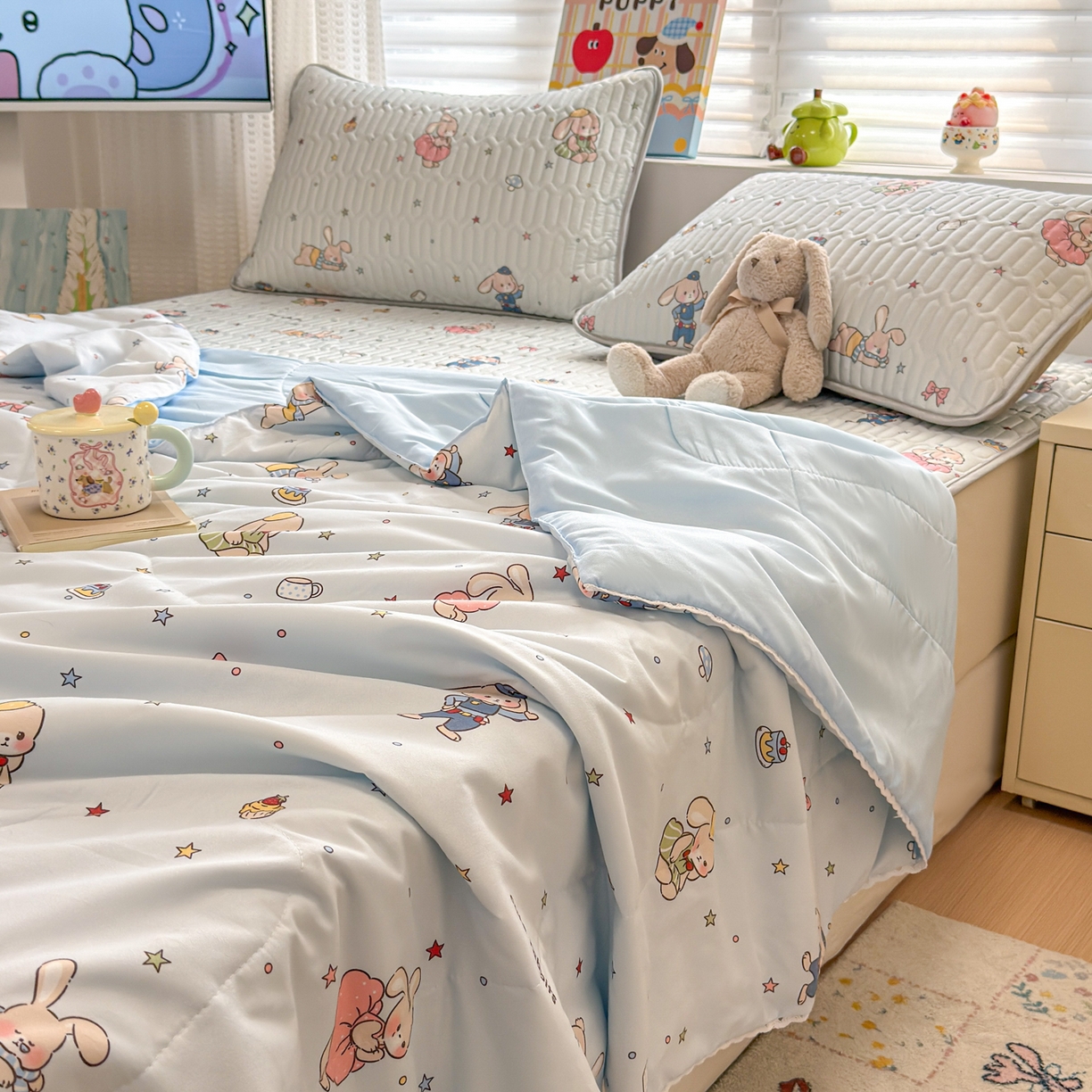 91家纺网 家纺一手货源 找家纺 慕尚家纺 2026新款水洗棉可爱小清新夏被空调被夏凉被 疯狂动物