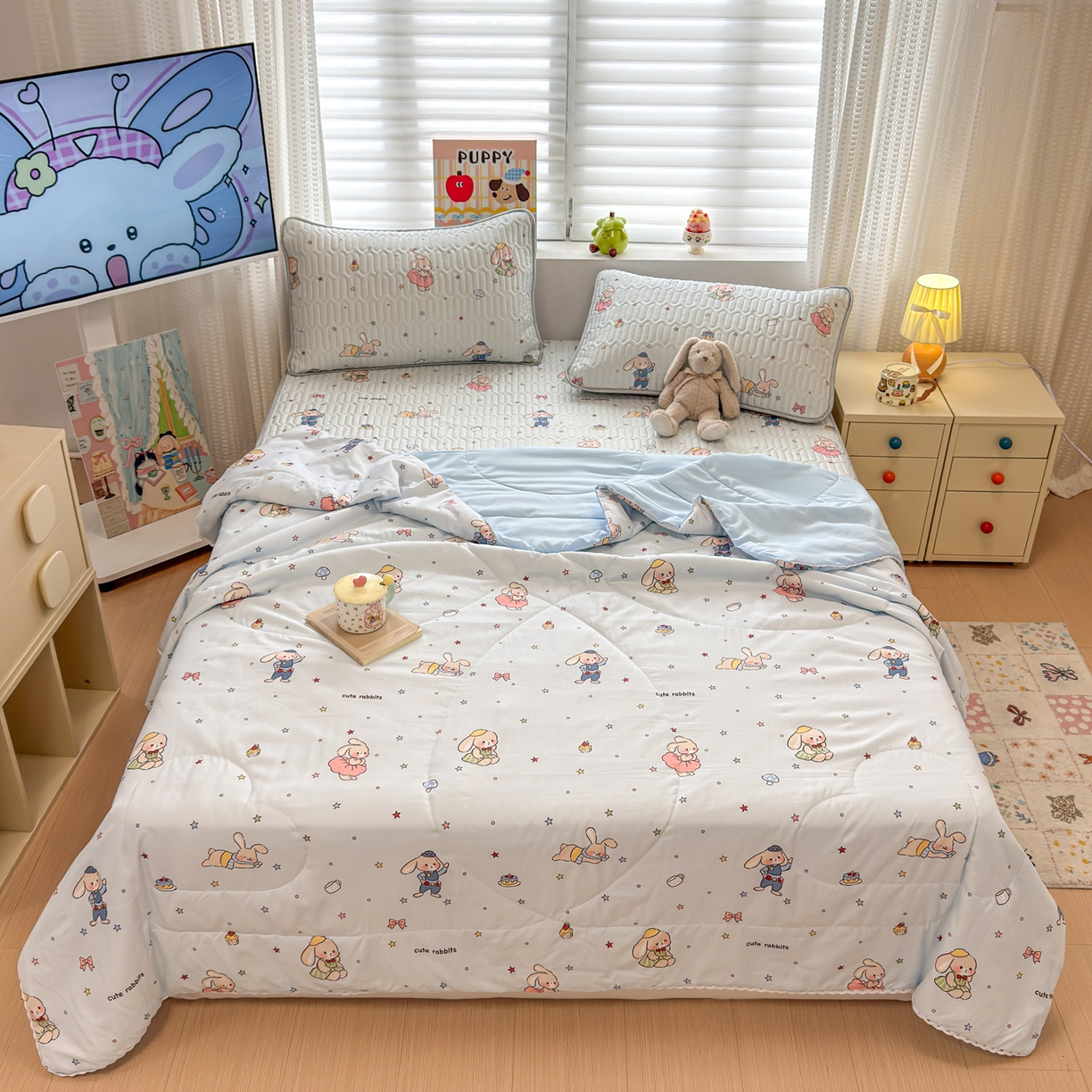 91家纺网 家纺一手货源 找家纺 慕尚家纺 2026新款水洗棉可爱小清新夏被空调被夏凉被 疯狂动物