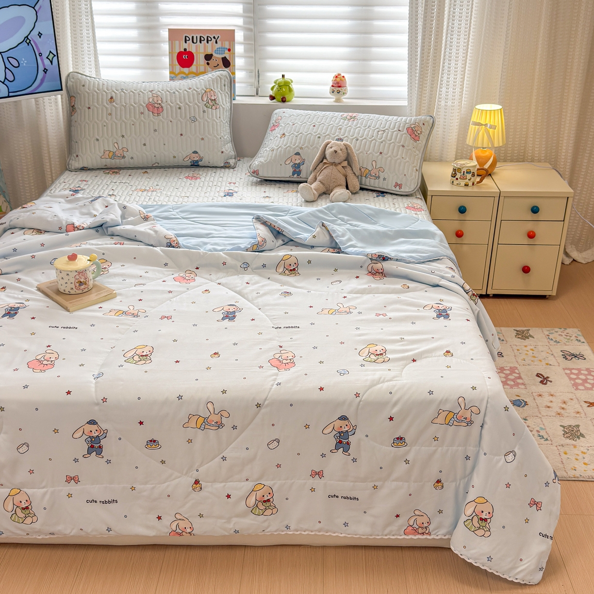 91家纺网 家纺一手货源 找家纺 慕尚家纺 2026新款水洗棉可爱小清新夏被空调被夏凉被 疯狂动物